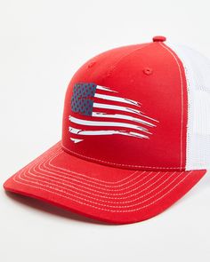 Ariat Men's Distressed USA Flag Ball Cap, Red Red Six-panel Trucker Hat For Sports Events, Red Six-panel Trucker Hat For Sports, Patriotic White Snapback Trucker Hat, Patriotic White Snapback Baseball Cap, Patriotic White Trucker Hat, Patriotic White Trucker Hat/baseball Cap, Red Breathable Trucker Hat, Red Trucker Snapback Hat For Sports Events, White Patriotic Snapback Hat