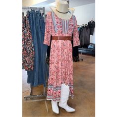 Talk About A Classic Look! This Lightweight Floral Dress Is The True Picture Of Classic Western Style. This Dress Is So Simple, Yet Elegant Beyond Belief! You Will Feel Comfortable Walking The Mall Or Out On The Town. Don't Let This One Get Away! Fitted Boho Print Dress For Brunch, Fitted Boho Dress With Boho Print For Brunch, Casual Floral Print Maxi Dress With 3/4 Sleeve, Casual Maxi Dress With Floral Print And 3/4 Sleeve, Fitted Pink Boho Dress For Spring, Fitted Boho Print Maxi Dress For Day Out, Fitted Pink Boho Print Maxi Dress, Fitted Pink Maxi Dress With Boho Print, Pink Fitted Maxi Dress With Boho Print