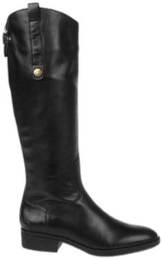 Classic Knee-high Boots With Buckle And Round Toe, Classic Knee-high Boots With Leather Sole For Riding, Fitted Knee-high Boots With Zipper Closure And Round Toe, Black Knee-high Boots With Round Toe For Riding, Black Boots For Riding, Medium Width, Penny Round, Black Riding Boots, Distressed Leather, Sam Edelman