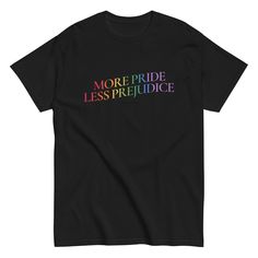 Introducing our "More Pride Less Prejudice" Rainbow LGBT Pride T-Shirt, a powerful statement piece advocating for love, acceptance, and equality. Crafted from soft and breathable cotton fabric, this t-shirt offers both comfort and style. The bold rainbow design symbolizes diversity and inclusivity within the LGBTQ+ community, while the empowering slogan promotes unity and understanding. With its versatile design and regular fit, this shirt is suitable for any occasion, whether you're attending a Pride Short Sleeve T-shirt With Letter Print, Pride Letter Print Short Sleeve T-shirt, Pride Slogan T-shirt With Short Sleeves, Pride Slogan T-shirt Short Sleeve, Cotton Slogan T-shirt For Pride, Pride Graphic Tee With Slogan, Active Wear Dresses, Rainbow T Shirt, Pride Outfit