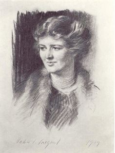 an old drawing of a woman wearing a fur collar