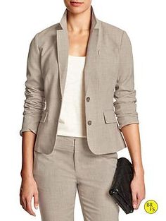 Factory Mélange Taupe Suit Blazer Spring Workwear Suits With Button Cuffs, Casual Office Blazer With Flap Pockets, Fitted Suits With Patch Pockets For Office, Button-up Blazer With Flap Pockets For Work, Fitted Suits With Patch Pockets For Work, Spring Workwear Blazer With Flap Pockets, Flat Front Suits With Pockets For Workwear, Fitted Professional Blazer With Pockets, Office Wear Blazer With Flat Front And Pockets