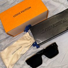 Black, Size W, Barely Worn, Comes In Original Box And Dustbag, Unisex Luxury Black Sunglasses For Travel, Luxury Rectangular Sunglasses For Evening, Luxury Black Rectangular Sunglasses, Louis Vuitton Millionaire Sunglasses, Louis Vuitton Glasses, Louis Vuitton Black, Louis Vuitton Accessories, Colored Sunglasses, Sunglasses Accessories