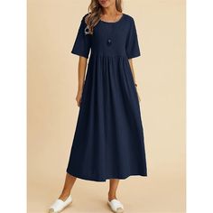 Season:Summer,Spring; Fabric:Linen Cotton Blend; Sleeve Length:Half Sleeve; Look After Me:Machine wash; Gender:Women's; Style:Modern,Basic; Elasticity:Inelastic; Occasion:Weekend,Daily; Fit Type:Loose Fit; Dresses Type:Cotton Linen Dress,White Dress,Casual Dress; Pattern:Plain; Design:Ruched; Neckline:Crew Neck; Front page:FF; Listing Date:03/06/2024; Production mode:External procurement; 2024 Trends:2023; Bust:; Length:; Sleeve:; Dress Length Type:Midi Dress; Print Type:non-printing High Waisted Pleated Skirt, Cotton Linen Dresses, Dress Sleeve Styles, Linen Midi Dress, Sleeves Clothing, Weave Style, Linen Style, Midi Dress With Sleeves, Basic Outfits