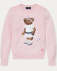 Tennis Bear Cotton Jumper for Children | Ralph Lauren® UK Fotografi Digital, Mode Zara, Looks Party, Polo Bear, Stockholm Fashion, Ralph Lauren Sweater, 가을 패션, Looks Style