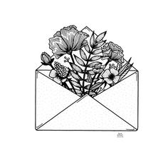 an envelope with flowers in it