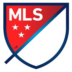 the mls logo is shown in red and blue, with stars on it's shield