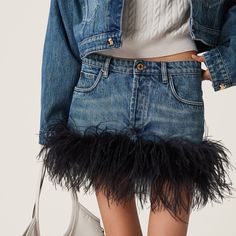 Miu Miu Denim, Denim Miniskirt, Feather Skirt, Knit Logo, Logo Label, Washed Denim, Leather Logo, Leather Dress, Polo Dress