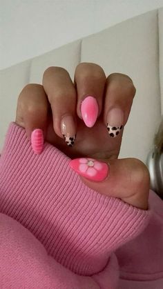 Tip Nail Designs French, 8 Ball Nails Pink, Cheetah Pink Nails, Yellow Pink Aura Nails, Gel X Pink Nails, Hot Pink And Cheetah Nails, Cheetah And Pink Nails, Gel X Nail Designs Simple, Fun Pastel Nails