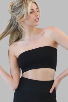 NIKI BIKI Bandeau Top Black Spring Stretch Tube Top With Built-in Bra, Stretch Tube Top With Built-in Bra, Black Stretch Crop Top With Built-in Bra, Solid Strapless Seamless Tube Top, Solid Seamless Strapless Tube Top, Trendy Strapless Crop Top With Built-in Bra, Stretch Cropped Tube Top, Bra Friendly, Bra Friendly Cropped Stretch Tube Top, Stretch Cropped Tube Top Bra Friendly