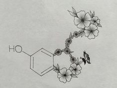 a drawing of flowers and the chemical formula