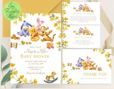 winnie the pooh baby shower and thank you card