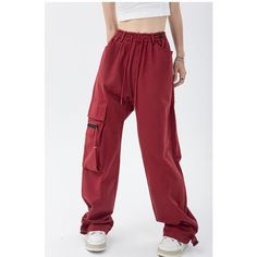 Tavimart Red Overalls Pants Women's Fashion Trousers Hip Hop Drawstring High Waist Wide Leg Baggy Casual Cargo Straight Pants Streetwear Red Baggy Trousers, Red Baggy Long Pants, Baggy Red Pants With Pockets, Red Wide-leg Pants With Pockets, Red High-waisted Pants With Pockets, Red High Waist Pants With Pockets, Red Cotton Full Length Sweatpants, High Waist Red Pants With Pockets, Red Cotton Full-length Sweatpants