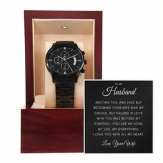 A handsome gift that can withstand constant use, this Black Chronograph Watch is perfect for all the special men in your life. A thoughtful present to your groomsmen, an anniversary memento, or a long-lasting keepsake for Father's Day - it's a versatile piece sure to warm hearts and create smiles. Featuring a three-dial face, calendar function, and luxury pointer in a water-resistant and scratch-proof vessel.  Made from high-quality Stainless Steel and featuring a Copper Dial. Ships in a gift bo Chronograph Watch Men, Perfect Gift For Him, Son Gift, Sons Birthday, Dad Birthday Gift, Watch Gifts, Love You Forever, Wristwatch Men, Message Card