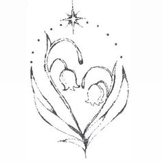 a drawing of two mice in the shape of a heart with stars above it, on a white background