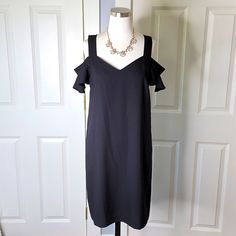 Size 2, Banana Republic New With Original Tags, Never Worn Perfect Lbd, Little Black Shift Dress, Sophisticated, Classy, Classic, Dramatic, Flirty Sophisticated, Elegant, Dinners, Holidays, Special Occasions, Date-Night Dress, Cruise, Reception, Wedding Guest, Party, Holiday Drape Off-Shoulder, Cold-Shoulder Sleeves Overhead Style Easy Care, Pack, Travel 100% Polyester Ready To Wear Or Give As Gift Pet And Smoke Free Elegant Cold Shoulder Midi Dress For Summer, Black Cold Shoulder Summer Dress, Black Off-shoulder Sleeveless Dress For Date Night, Black Off Shoulder Sleeveless Dress For Date Night, Black Off-shoulder Midi Dress For Brunch, Off-shoulder Black Midi Dress For Brunch, Black Off Shoulder Dress For Brunch, Black Sleeveless Off Shoulder Dress For Spring, Chic Black Dress With Cutaway Shoulders