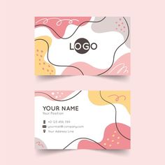 a business card with an abstract design on the front and back, in pastel colors