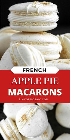 french apple macarons stacked on top of each other with the title overlay