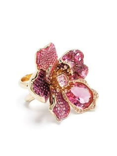 deep pink/gold-tone crystal embellishment flower charm Pink Flower Rings, Pink Flower Jewellery, Swarovski Flowers, Swarovski Rings, Pink Flower Ring, Swarovski Jewelry Rings, Swarovski Ring, Demi Fine Jewelry, Deep Pink