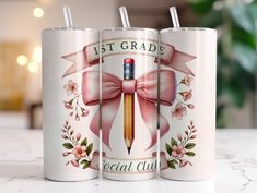 1st grade social club tumbler. Vacation Tank Top, Valentines Accessories, Teacher Tumbler, Teacher Discounts, Pink Coquette, Family Funny, Coquette Bow, Stainless Steel Straws, Funny Thanksgiving