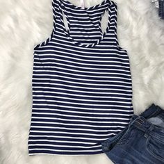 Nwt. Buttersoft Blue & White Stripe Tank Top, Soft And Comfortable. Wear With Pants, Leggings, Jeans, Shorts, Skirt ........... Nwt Bundle For 10% Off No Trades 5 Star Rating Fast Shipper 100+ Sales Smoke Free Home 100% Authentic Tags: Buttersoft, Tank Top, Blue, White, Top Navy Blue Tank Top, White Hibiscus, Black Racer, Free People Tank Top, Blue White Top, Blue Corset, Shorts Skirt, Bralette Crop Top, Pink And White Stripes