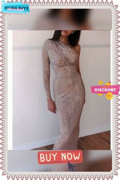 a woman in a dress that is standing up with the words buy now on it