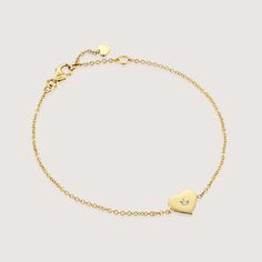 Add a romantic touch to your wrist with this dainty heart bracelet made of solid gold. This fine bracelet is easy to wear with everything. It Is adorned with a dazzling diamond and sparkles from every angle. It's a must-have piece. All features can be customized! please contact us if you wish to make changes, we love making custom designs. All of our jewelry is carefully handmade in our atelier *HC diamond are all conflict free diamonds To order by phone click here>> +972-3-9477007 Diamond Heart Bracelets As Gift, Dainty Formal Bracelets With Heart Charm, Dainty Formal Bracelet With Heart Charm, Formal Dainty Bracelets With Heart Charm, Formal Dainty Bracelet With Heart Charm, Elegant Bracelets With Heart Charm For Promise, Elegant Promise Bracelets With Heart Charm, Dainty Heart Bracelet For Formal Occasions, Elegant 14k Gold Heart-shaped Diamond Bracelet