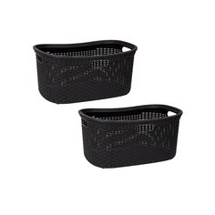 two black baskets sitting side by side