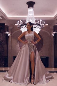 One Shoulder Beadings Split Prom Dress Overskirt On Sale – Ballbella Sukienki Maksi, Detachable Skirt, Luxurious Dresses, Prom Dresses Long Mermaid, Gaun Fashion, Sequin Prom Dress, Evening Dresses For Weddings, فستان سهرة, Ball Gowns Prom