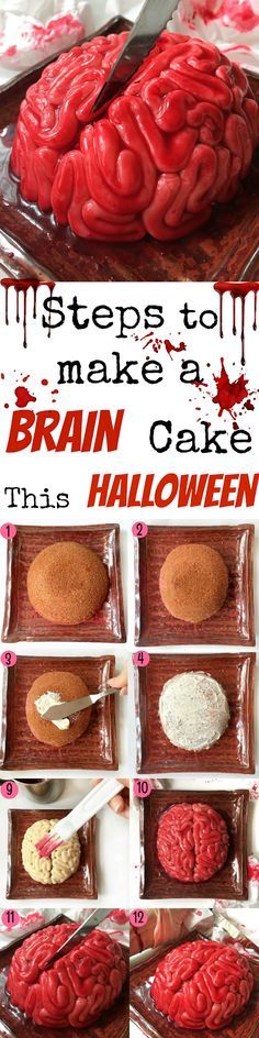 steps to make a brain cake for halloween with instructions on how to bake it