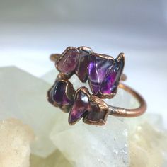 Multistone Amethyst Ring // Amethyst and Copper Electroformed Rings // Raw Stone Ring // February Bi Electroformed Ring, Raw Stone Ring, Amethyst Stones, Copper Ring, February Birthstone, Copper Rings, Crown Chakra, Chakra Stones, August Birth Stone