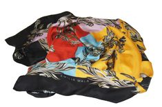 Large size, multi-color square scarf. The ultimate beach scarf to take with you to summer holidays! Merletta has beautiful summery colors, a contrasting crow motif and a baroque style decorative pattern. Made from luxurious silk twill with rolled hem finished edges. Perfect to use day or night and big enough to use as a skirt or a cover-up. 130 x 130 cm 100% Silk Dry clean only Made in England Delivery Time to EU and USA: 5-7 Days This item ships FREE worldwide. Luxury Multicolor Silk Scarf For Summer, Beach Scarf, Decorative Pattern, Baroque Style, Summer Holidays, Sustainable Brand, Baroque Fashion, Silk Twill, Rolled Hem