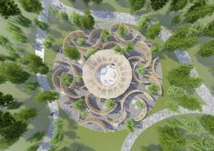 an artist's rendering of a circular structure in the middle of a park with trees around it