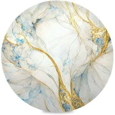 a white and blue marble plate with gold swirls on it's edges, against a white background