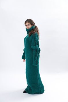 "Make a definite statement with your style with our wool turtleneck sweater dress. Crafted from high quality wool , that's comfortable and elegant at the same time, this design has a distinctive and stylish appeal. DETAILS - Made from Higth Premiunm wool premium yarn -100 % handmade and home made knit ,our own production - Turtleneck dress - The model is 170 cm tall (regular S) - The dress on pictures are size 3XL - As mostly all models in our shop the dresses is loose fit - Color on photo -gree Chunky Knit Long Sleeve Dress, Long Sleeve Chunky Knit Dress, Green Oversized Winter Dress, Oversized Green Winter Dress, Long Knitted Winter Dress, Long Chunky Knit Cozy Sweater Dress, Cozy Long Chunky Knit Sweater Dress, Hand-knitted Long Sleeve Dress For Fall, Hand Knitted Long Sleeve Dress For Fall