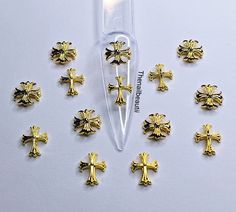 Gold Nail Cross Charms 10/20 pcs Cross Charm Nails, Cross Nail Charm, Gold Tip Nails, Charm Nails, Nail Cross, Cross Nails, Nail Charm, Gold Nail, Gold Tips