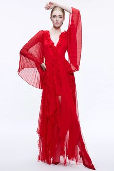 Purchase Day Sunburst Sleeve Maxi Dress featured by Alice + Olivia in perfect ruby. - Scroll down your favorite shopping street. Seussical Costumes, Top Design Fashion, A Line Dresses, Pleated Bodice, Alice And Olivia, Sleeve Maxi Dress, Red Outfit, Maxi Dress With Sleeves, Alice Olivia