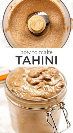 how to make tahn in a food processor with text overlay that reads, how to make tahn