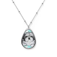 SugarspiceArt Shih Tzu Oval Necklac  The personalized pendant and its chain are made with robust brass material for dazzling looks that are long-lasting. The print panel is made with aluminum while the pendant itself comes in a unique shape of an ellipse.\n.: Brass pendant and necklace chain\n.: Ellipse-shaped pendant\n.: White print base\n.: Lobster clasp closure Personalized Pendant Necklaces For Personal Use, Personalized Pendant Necklace For Personal Use, Sterling Silver Necklace For Personal Use, Customizable Sterling Silver Necklace With Rectangular Pendant, Customizable Silver Necklace For Keepsakes, Silver Oval Pendant Necklace For Personalized Gift, Customizable Silver Metal Charm Necklaces, Customizable Silver Metal Charm Necklace, Personalized Silver Teardrop Necklace