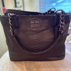 Coach Python Leather Purse, Like New, Comes With Duster, 9.5in X 15in Brown Coach Bag, Bags Coach, Leather Purse, Python, Leather Purses, Coach Bags, Shoulder Bags, Bag Lady, Like New