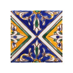 an artistic tile design in blue, yellow and green