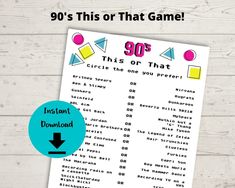 the 90's or that game printable is shown with an arrow pointing to it