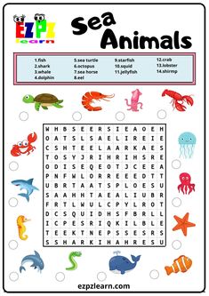 an ocean animal word search is shown