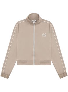 almond beige panelled design logo print at the chest tape detailing stand-up collar front zip fastening straight hem elasticated cuffs elasticated hem Golf Logo, Sporty And Rich, Track Jacket, Track Jackets, Design Logo, Logo Embroidered, Logo Print, Stand Up, Almond