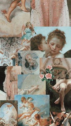 a collage of pictures with angels and cherubs on them, all in different colors