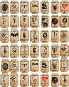 an image of many different types of tattoos on wooden tags with the words i love you