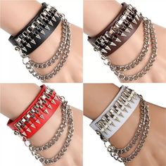 Features:- 100% Brand New Material: Alloy & Pu Leather Color: Black/White/Red/Coffee Length22cm Weight:(Approx.) 35g Package Includes: 1 Men's Women's Cool Bracelet Fantacy Bracelet Leather, Punk Chain Bracelets, Sub Bracelet, Bracelet Collar, Bracelets Men, Men Bracelets, Red Coffee, Bracelet Men, Mens Leather Bracelet