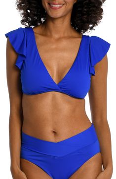 A fluttery ruffle drapes around the shoulders of this sunny bikini top. Removable soft cups 83% nylon, 17% elastane Hand wash, line dry Imported Soft Cup, Nordstrom Store, Anniversary Sale, Nordstrom Rack, Sunnies, Sapphire, Hand Wash, Nordstrom, Clothes For Women