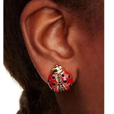 - Brand New, Never Used. - Includes Card And Dust Bag/Pouch. Ladybug Earrings, Kate Spade Studs, Red Earrings Stud, Kate Spade Style, Enamel Stud Earrings, Kate Spade Outlet, Kate Spade Jewelry Earrings, Mini Necklace, Pink Studs