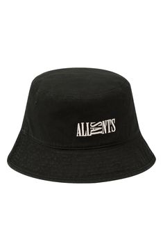 Cool branding fronts a classic bucket hat built from smart cotton canvas. Style Name:Allsaints Oppose Bucket Hat. Style Number: 6230559. Casual Canvas Bucket Hat With Curved Brim, Wide Brim Cotton Hat For Streetwear, Cotton Wide Brim Hat For Streetwear, Spring Black Cotton Bucket Hat, Black Cotton Bucket Hat With Curved Brim, Black Cotton Bucket Hat, Adjustable Urban Cotton Bucket Hat, Classic Cotton Bucket Hat For Spring, Cotton Streetwear Hat With Short Brim